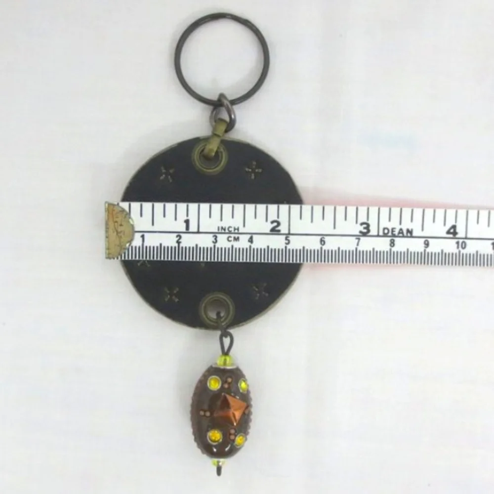 New Handmade Keychain Bag Charm Beaded Boho Faux Leather Rhinestone Swivel Clip